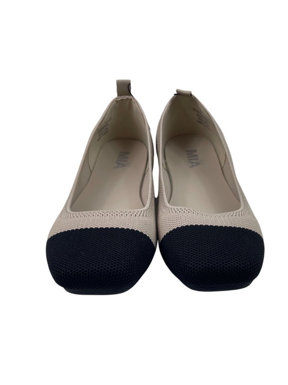MIA Beige Knit Ballet Flats With Black Toe Cap Womens Shoes Size 9M - Picture 4 of 9